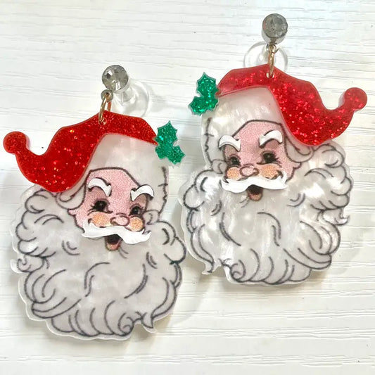 Pink & Red Glitter Acrylic Christmas Santa Earrings