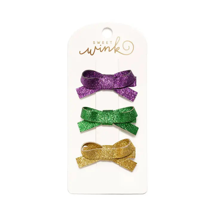 Mardi Gras Bow Clip Set - Kids Hair Bows