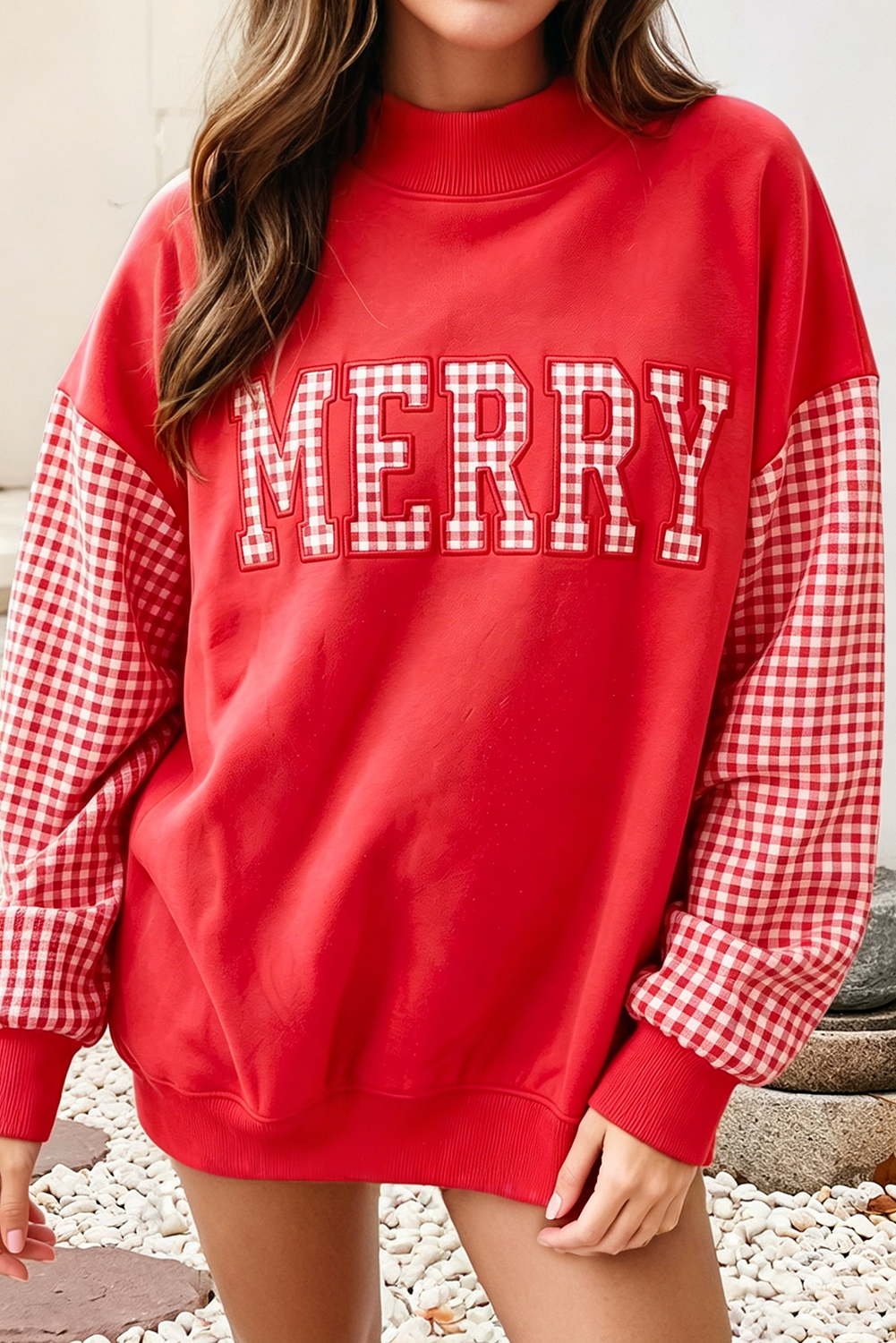 Merry Plaid Mock Neck