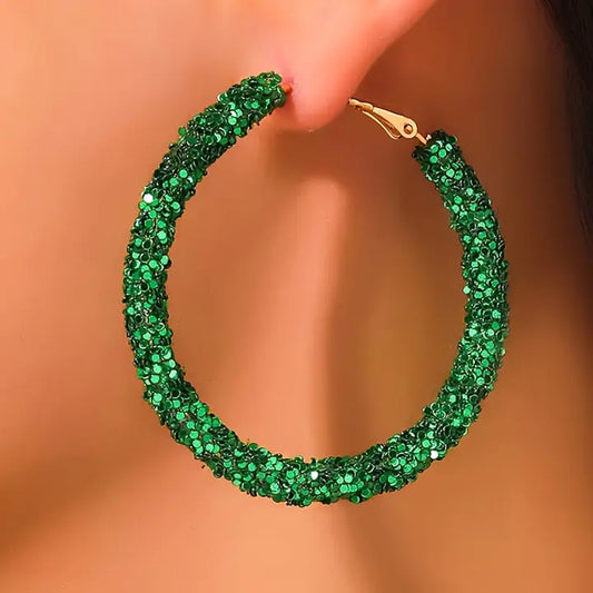 Dark Green St. Patricks Fashion Daring Sequin Loop Earrings