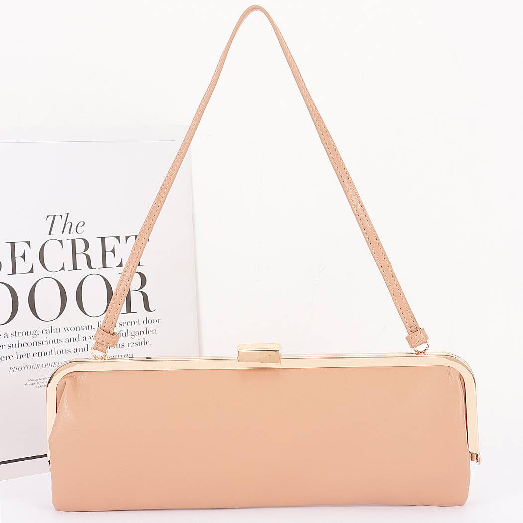 Faux Leather Frame Clutch -Red