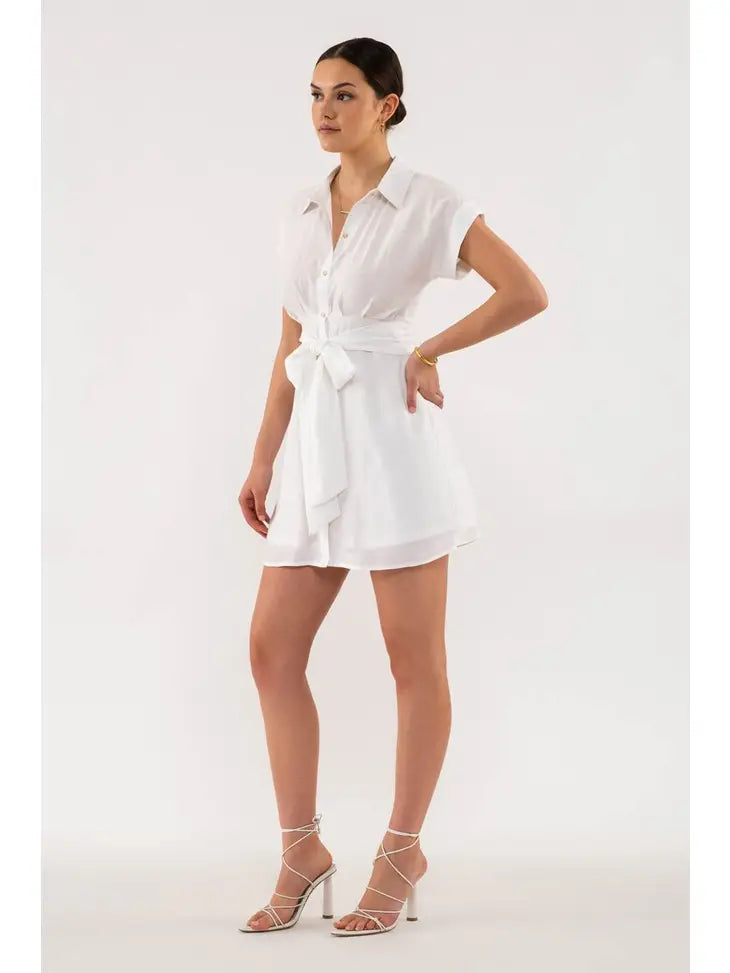 Waist Tie Button Down Mini Dress