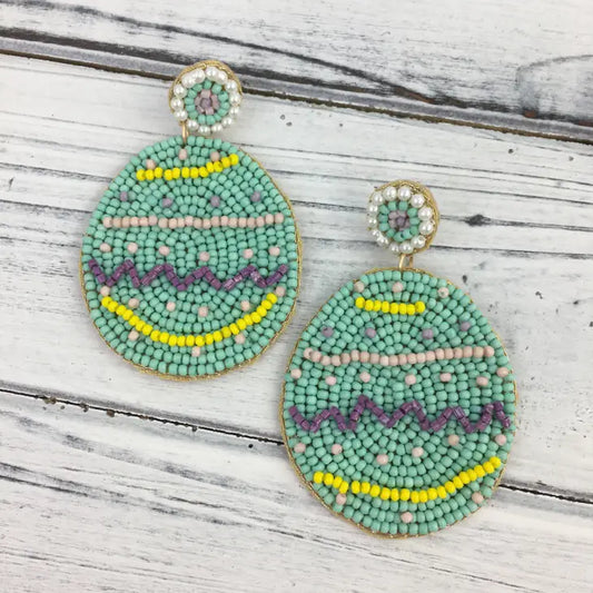 Blue Easter Egg Beaded Earrings