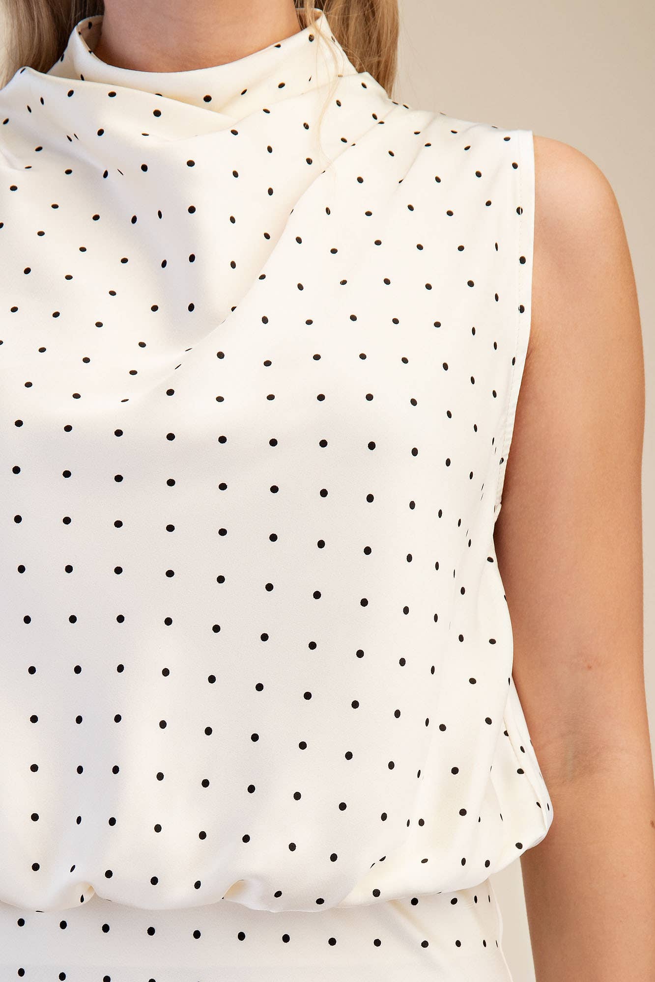 High Neck Sleeveless Polka Dot Top