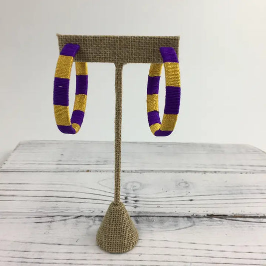 Purple & Gold Treaded Hoop Earrings