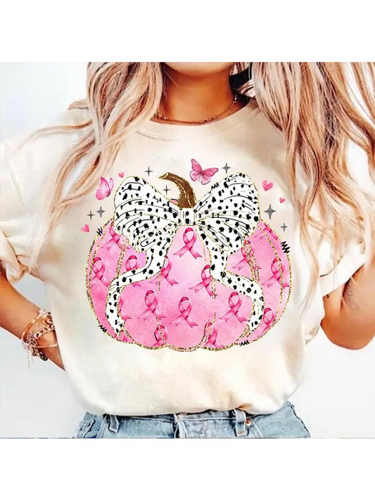 Pink Pumpkin Breast Cancer Tee, Pink Ribbon