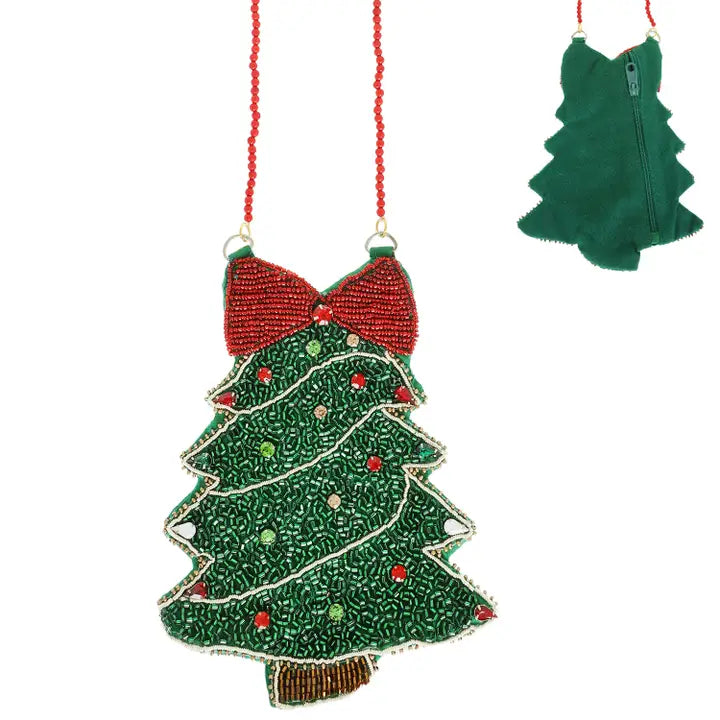 Christmas Tree Crystal Bead Embellished Bag