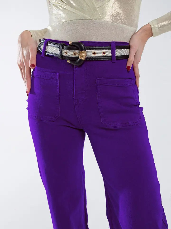 Purple Flair Jeans with Large Front Pockets - The Season Boutique