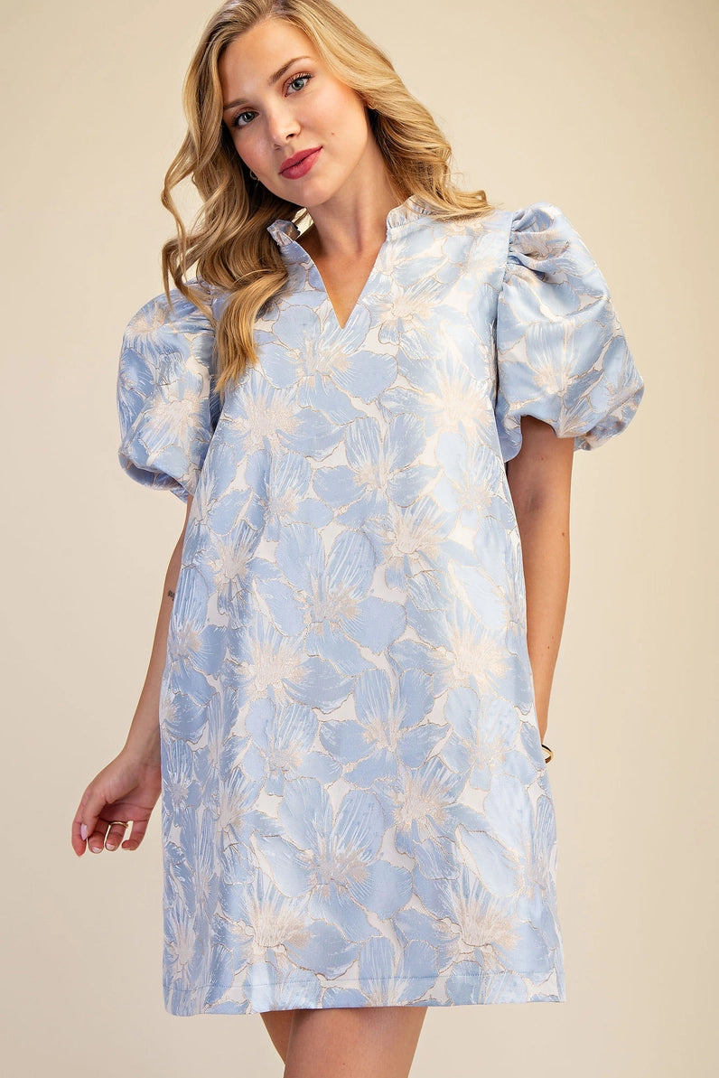 Ruffle V-Neck Puff Sleeve Mini Dress - The Season Boutique