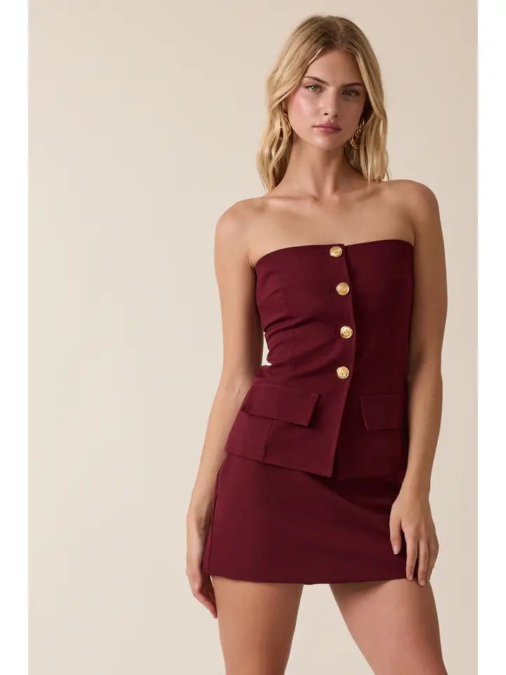 Button Down Tube Top & Mini Skort Set