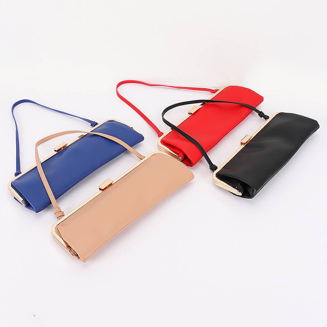 Faux Leather Frame Clutch