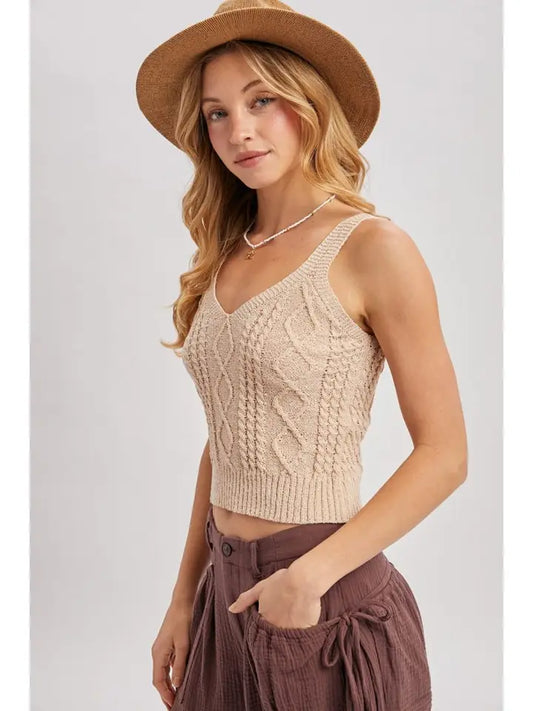 Cable Knit V-Neck Sleeveless Top