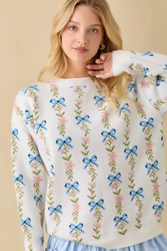 Coquette Ribbon Bow Sweater - The Season Boutique