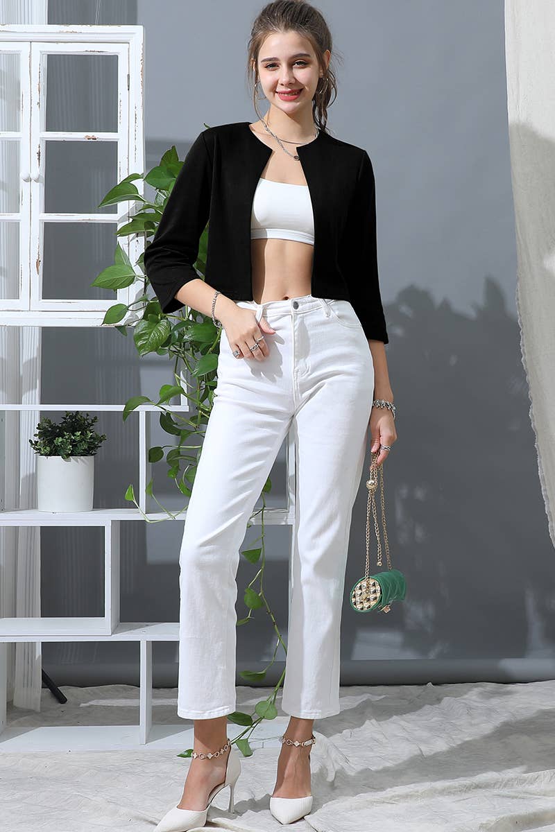 OPEN FRONT 3/4 SLEEVE JACKET BLAZER - The Season Boutique