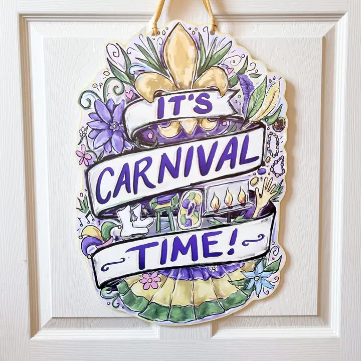 It's Carnival Time Fleur De Lis Door Hanger