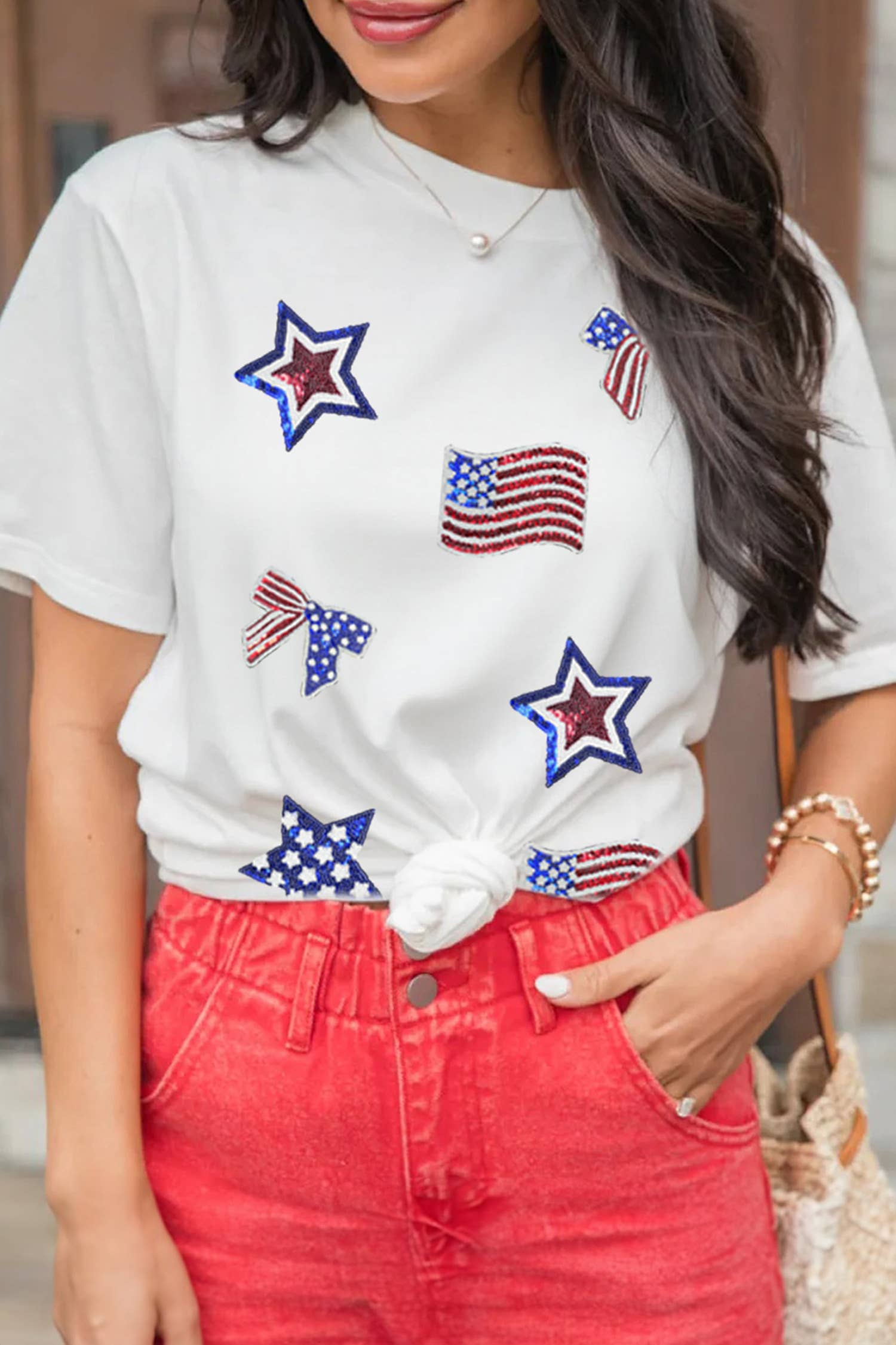 4th of July Sequin Patched Tee - The Season Boutique