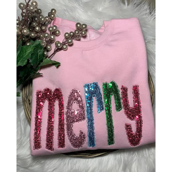 Pink Sequins Merry Christmas Sweatshirt