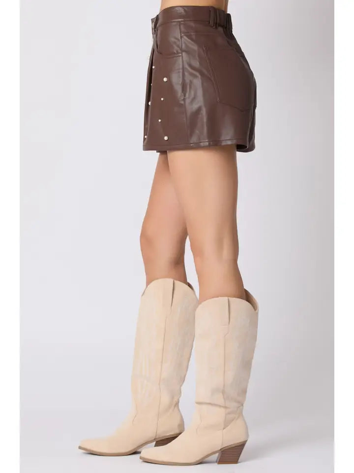 Leather Pin Tuck Detail Shorts