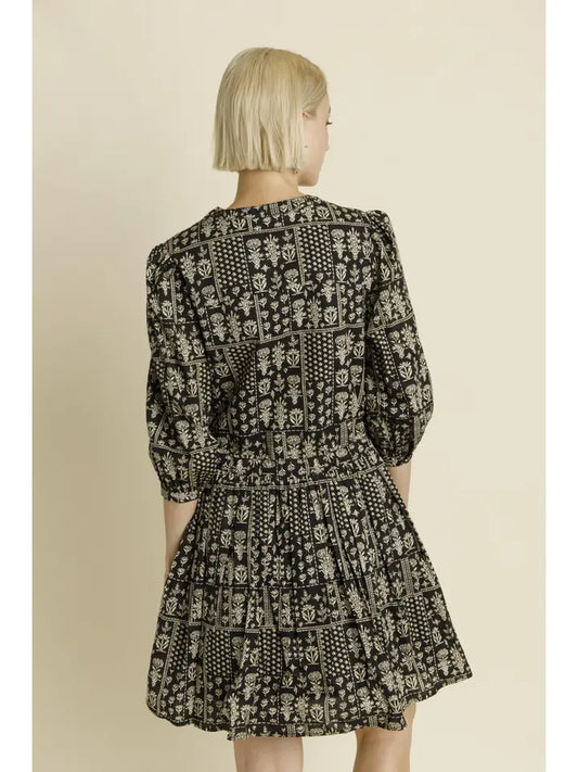 Printed Mini Dress w/ Ties