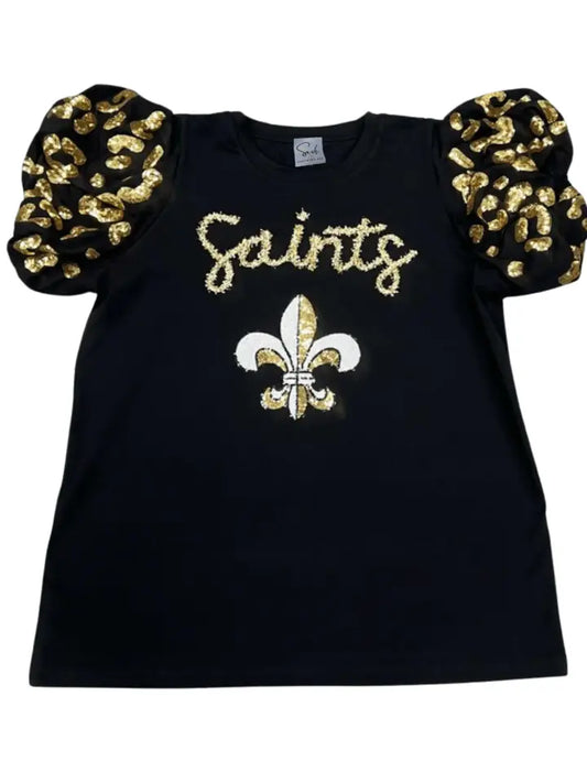Black and Gold Gameday New Orleans Tinsel Script Top