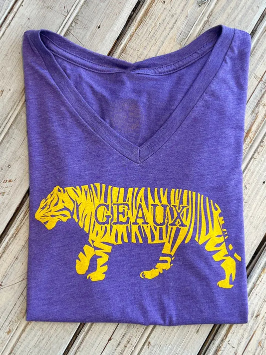 Geaux Tigers V-Nk-Purple