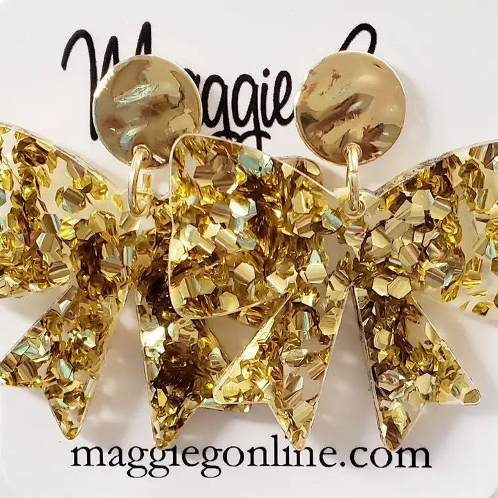 Gold Glitter Bow Earrings