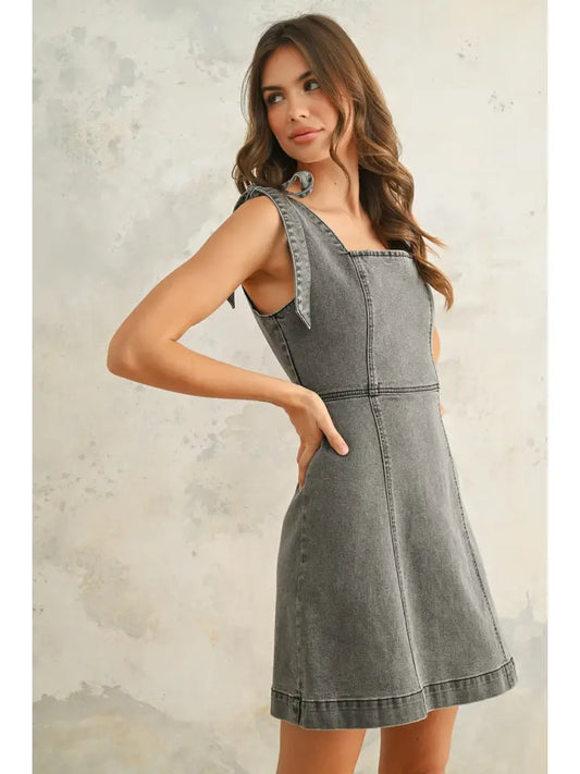 Stretch Cotton Tie On Sleeve Dress