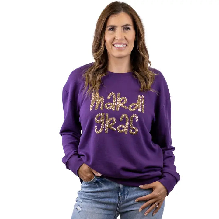 Mardi Gras Sequin Sweatshirt Purple/Gold