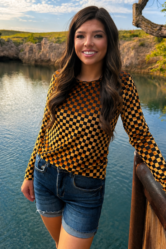 Pep Rally Velvet Mesh Gold/Black - The Season Boutique