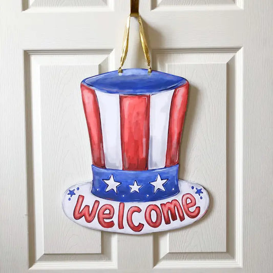 Patriotic Hat Welcome Door Hanger - Summer American Decor