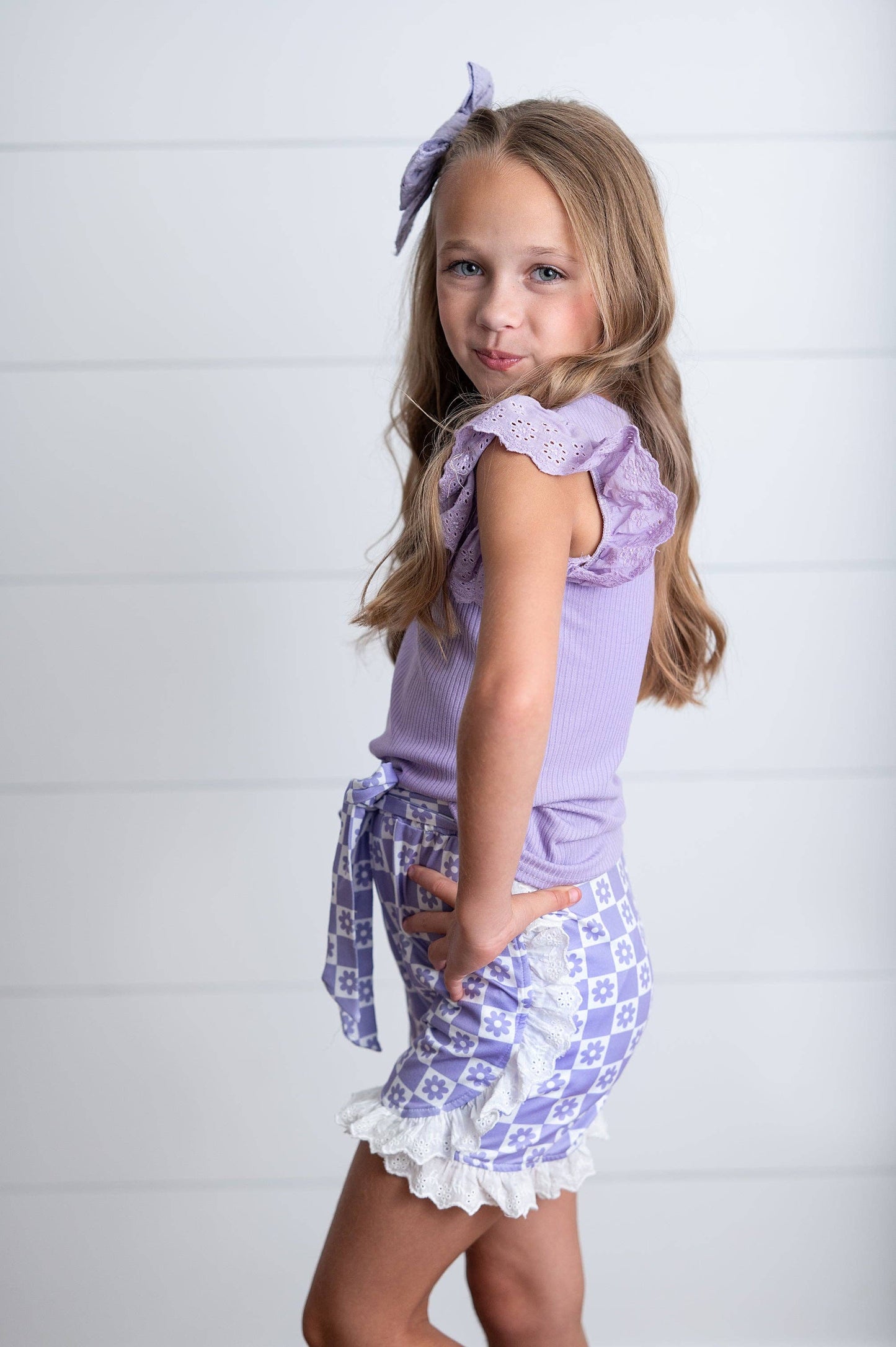 Lavender Lace Ruffle Summer Short Set