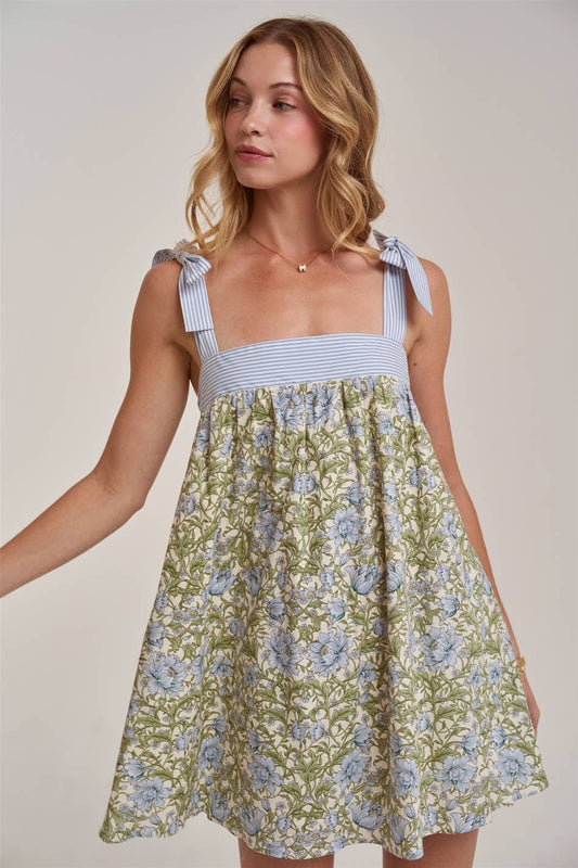 FLORAL BABYDOLL A LINE MINI DRESS - The Season Boutique