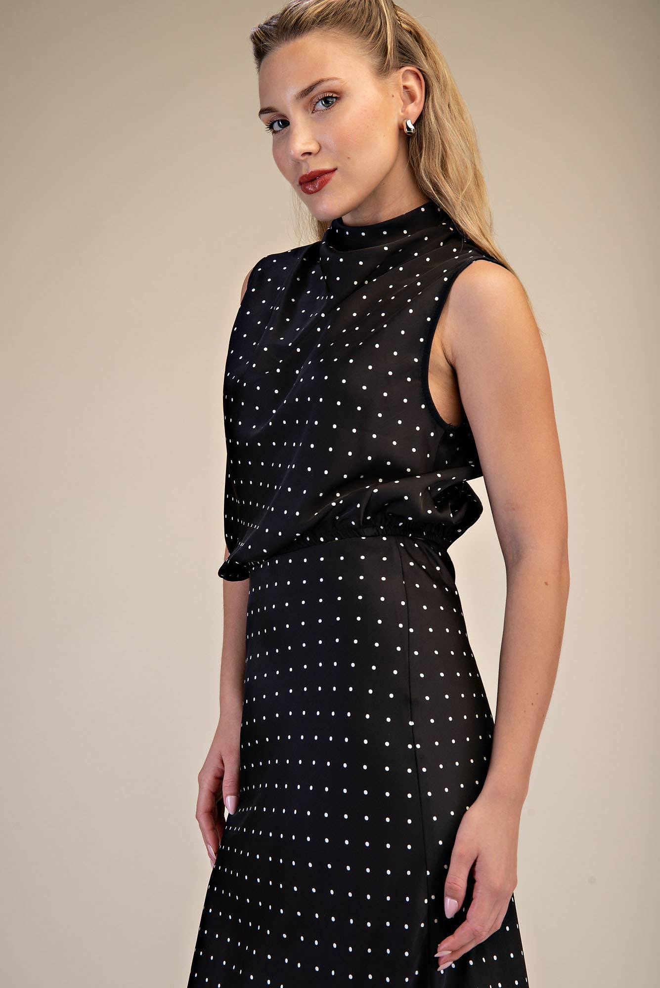 High Neck Sleeveless Polka Dot Top