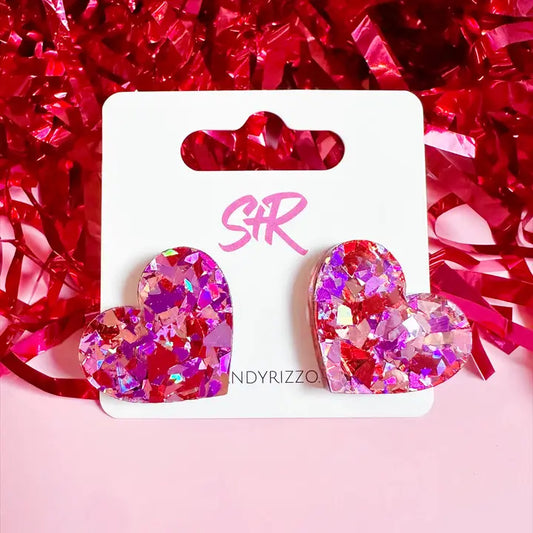 Pink Confetti Heart Stud