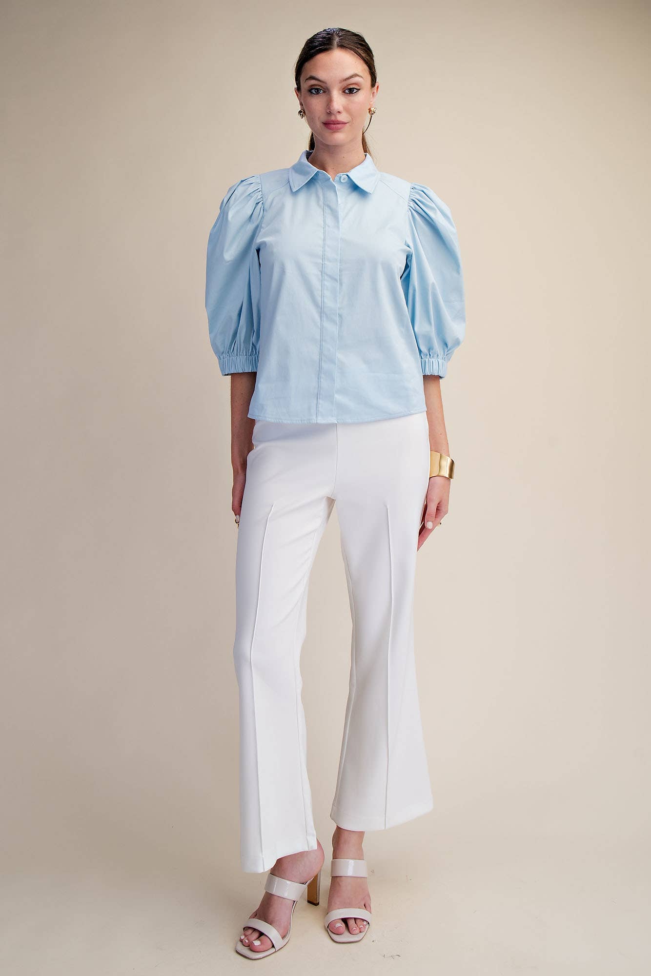 Puff Sleeve Button Down Top