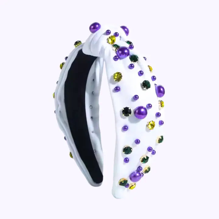 Mardi Gras Pearl & Rhinestone Knot Headband - The Season Boutique