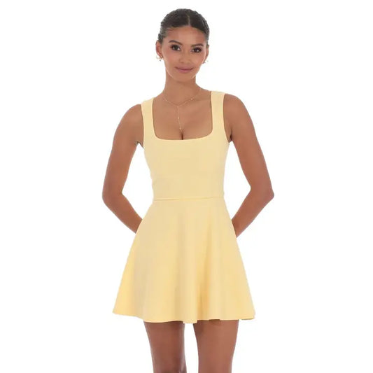 Back Bow A-Line Dress in Yellow