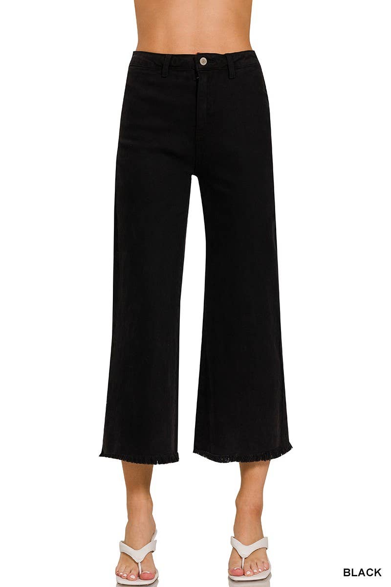 High Waist Frayed Straight Pants
