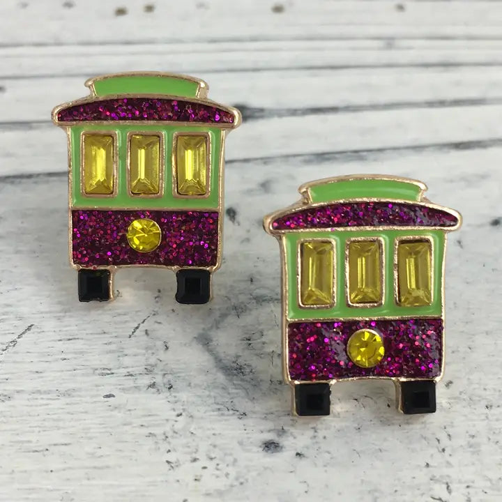 Mardi Gras Streetcar Post Earrings