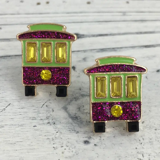 Mardi Gras Streetcar Post Earrings