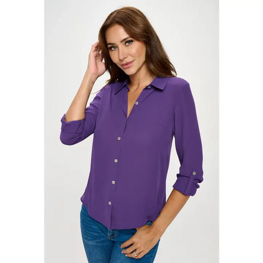 Button Down Blouse - Purple