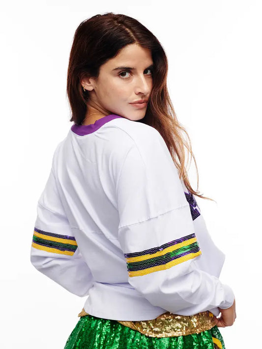 Bright Mardi Gras Sequin Short Long Sleeve Shirts - The Season Boutique