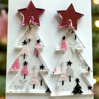 Pink Christmas Tree Design Earrings