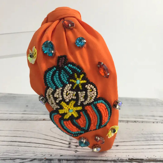 Bead/Stone Autumn Pumpkin Headband