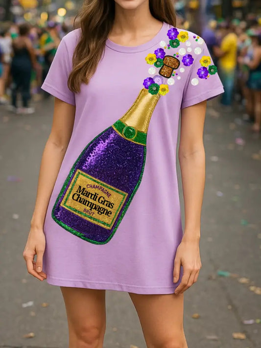 Mardi Gras Sequin Popping Champagne Dress - The Season Boutique