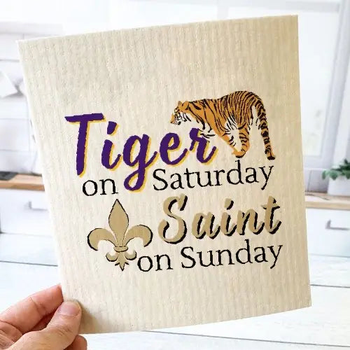 Lsu Tiger On Saturday Nola Saint On Sunday Swedish Dishcloth