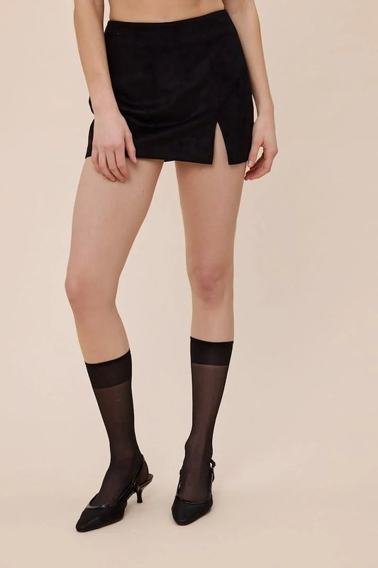 Suede Solid Color One Side Slit Mini Skort
