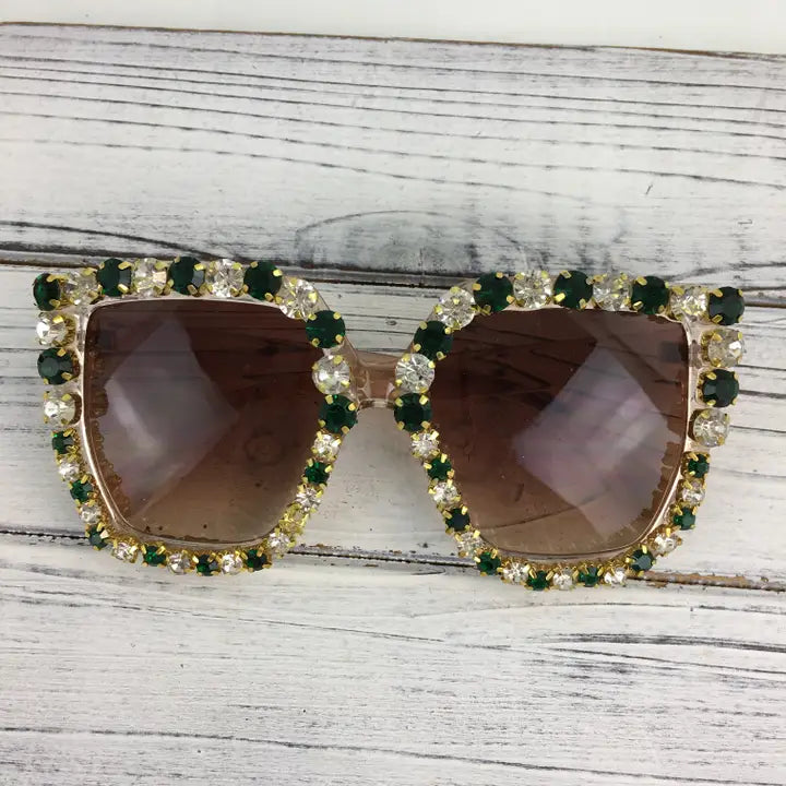 Green and White Large Stone Sunglasses