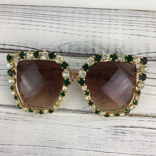 Green and White Large Stone Sunglasses