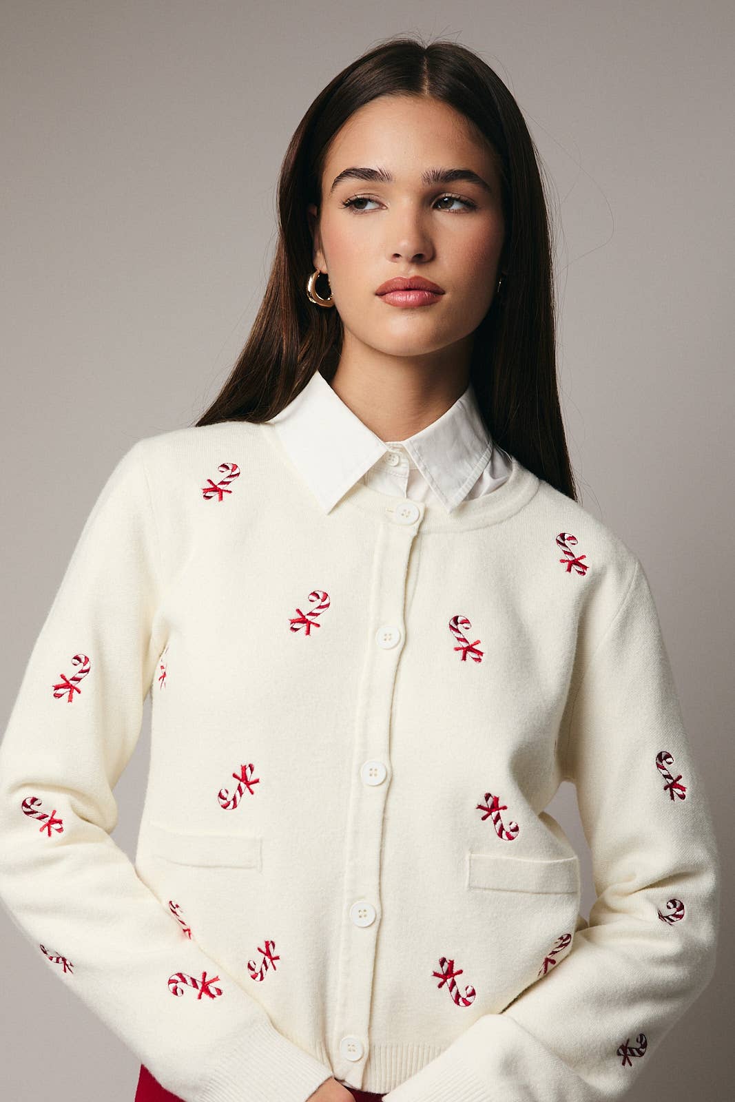 Embroidered Candy Cane Cardigan